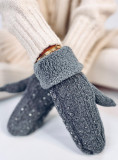 Guanti-muffole da donna decorati di colore grigio scuro