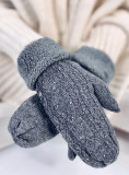 Guanti-muffole da donna decorati di colore grigio scuro