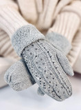 Guanti-muffole da donna decorati di colore grigio chiaro