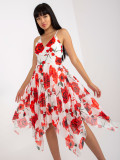 Abito bianco-rosso floreale con spalline
