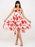Abito bianco-rosso floreale con spalline