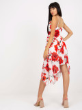 Abito bianco-rosso floreale con spalline
