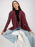 Cardigan corto asimmetrico bordeaux senza chiusura