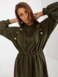 Khaki midi lepršava haljina od trenirke s gumbima