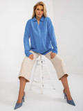 Plavi dugi oversize pulover s ovratnikom RUE PARIS