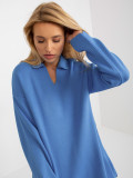 Plavi dugi oversize pulover s ovratnikom RUE PARIS