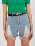 Shorts in denim blu per donna con cintura