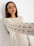 Abito Maxi Ecru in Maglia con Motivo Azzurro