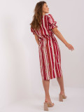 Abito Midi Bordeaux con Stampa e Coulisse
