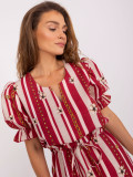 Abito Midi Bordeaux con Stampa e Coulisse
