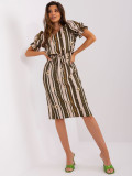 Abito midi khaki con stampa e maniche corte