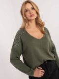 Pullover elegante khaki con applicazione