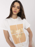 T-shirt ecru stilosa con applicazione