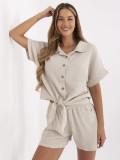 Camicia beige a maniche corte