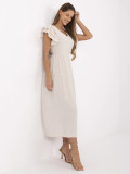 Abito beige svasato con scollatura a V