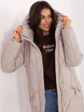 Cappotto lungo trapuntato beige con cappuccio