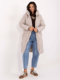 Cappotto lungo trapuntato beige con cappuccio