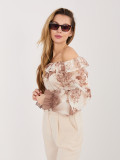 Blusa beige con stampa floreale e spalle scoperte