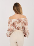 Blusa beige con stampa floreale e spalle scoperte