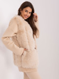 Gilet beige in eco-pelliccia con fodera