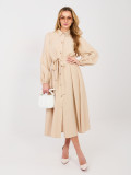 Abito camicia midi beige con cintura