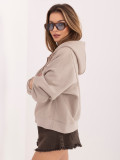 Felpa corta beige con cappuccio e zip