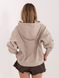 Felpa corta beige con cappuccio e zip