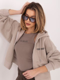 Felpa corta beige con cappuccio e zip
