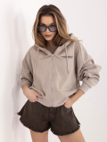 Felpa corta beige con cappuccio e zip