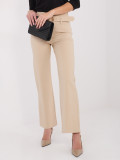Pantaloni eleganti beige in tessuto con vita alta e cintura