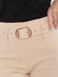 Pantaloni eleganti beige in tessuto con vita alta e cintura