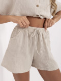 Shorts beige a vita alta