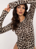 Body elegante con maniche lunghe in nero e beige