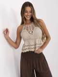 Top beige boho con motivo in pizzo