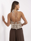 Top beige boho con motivo in pizzo