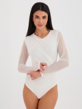 Body bianco elegante con maniche lunghe e scollo rotondo
