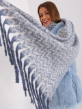 Sciarpa da donna bianco-blu con frange