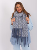 Sciarpa da donna bianco-blu con frange