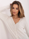 Cardigan bianco traforato con scollo a V e bottoni
