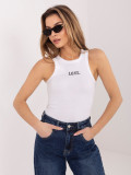 Top bianco in cotone con ricamo e scritta