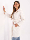 Cappotto bianco primaverile con cappuccio e cintura