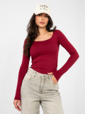 Blusa in cotone bordeaux con maniche lunghe e scollo quadrato
