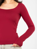 Blusa in cotone bordeaux con maniche lunghe e scollo quadrato