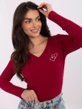 Blusa bordeaux con ricamo e scollo a V