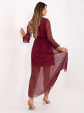 Abito maxi bordeaux con cintura e fodera