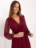 Abito maxi bordeaux con cintura e fodera