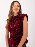 Elegante blusa bordeaux con applicazione e paillettes