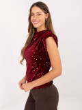 Elegante blusa bordeaux con applicazione e paillettes