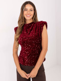 Elegante blusa bordeaux con applicazione e paillettes