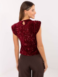 Elegante blusa bordeaux con applicazione e paillettes
